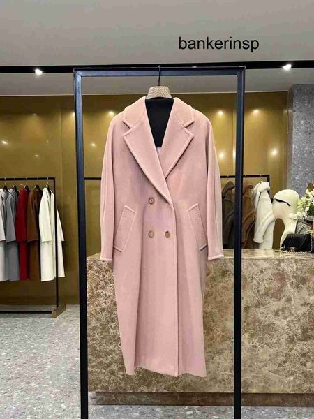 Cappotto di lusso Maxmaras 101801 Cappotto in pura lana Cappotto classico in cashmere doppio petto rosa fumo per uomo e cappotto lungo di fascia alta da donna CM48