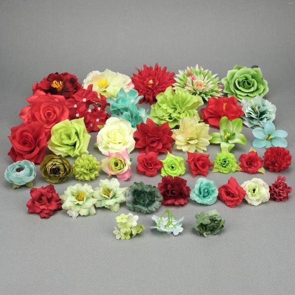 Fiori decorativi 41 pezzi / pacco teste di fiori di seta artificiale colorati combinati sfusi per artigianato fai da te numero floreale ghirlanda porta d'ingresso
