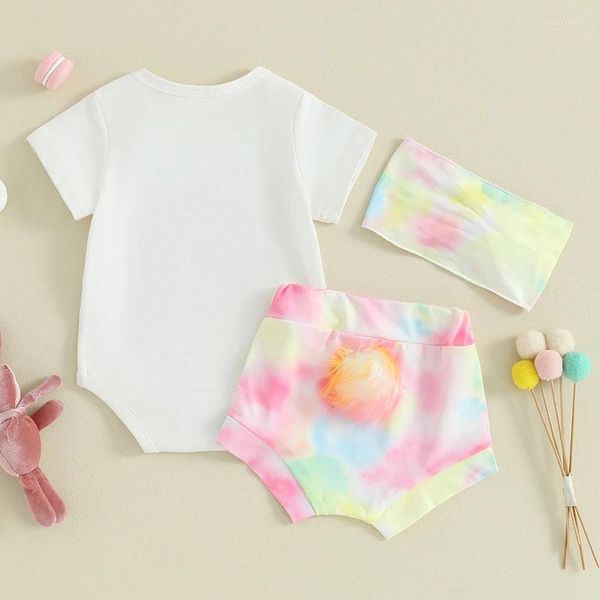 Set di abbigliamento Born Baby Girl Easter Outfit Pagliaccetto a maniche corte Top Pantaloncini Pantaloni Set Fascia per capelli 3 pezzi Abiti estivi