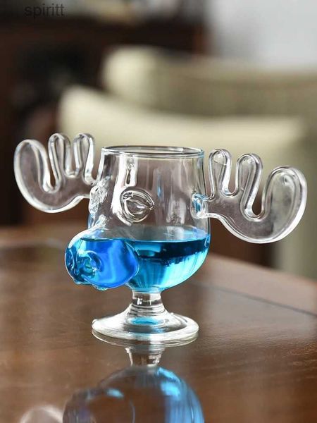 Bicchieri da vino Creativo High-End Tazza di vetro di alce Alto borosilicato Carino Coppa di renna Corna Bicchiere da vino Natale Regalo di lusso YQ240105