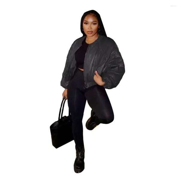 Casacos de trincheira femininos preto leve fino puffer jaqueta moda zíper v pescoço manga longa outono inverno quente para baixo outwear