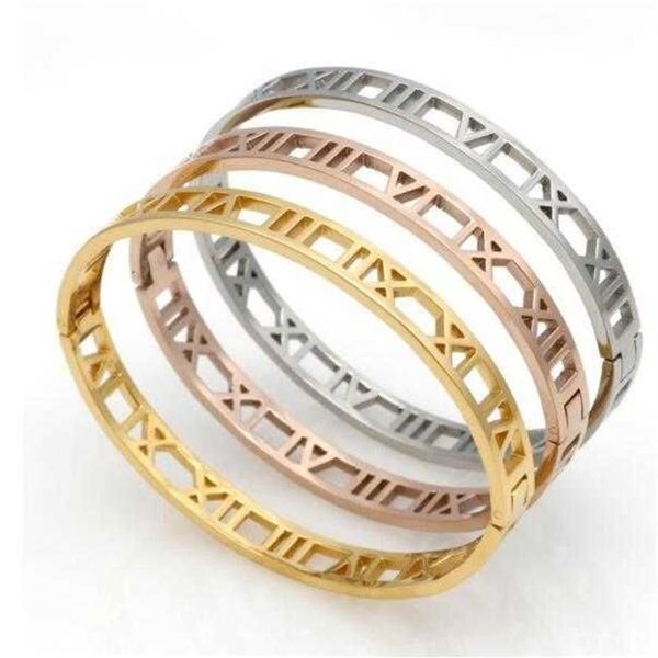 2022 mode Silber Edelstahl Schäkel Römischen Armband Schmuck Rose Gold Armreifen Armbänder Für Frauen MOVE BRACELET309g