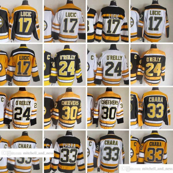 1924-1999 Filme Retro CCM Hockey Jersey Bordado 33 Zdeno Chara 24 Terry O'Reilly 17 Milan Lucic Vintage Jerseys 23