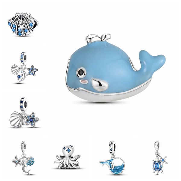 18 Designs Ozean Seestern Charms Plata De Ley 925 Silber Blaues Segelboot Oktopus Meerjungfrau Schwanz Charms Passend für Pando Original Armband DIY Schmuckherstellung