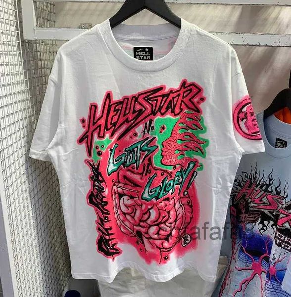 Camicie da uomo t-shirt Camicia oversize Maglietta da uomo Magliette firmate Hellstar Pantaloni Uomo T-shirt Donna Abbigliamento Abbigliamento Cartoon Grafica Graffiti Lettering Foil Pri 2CBS