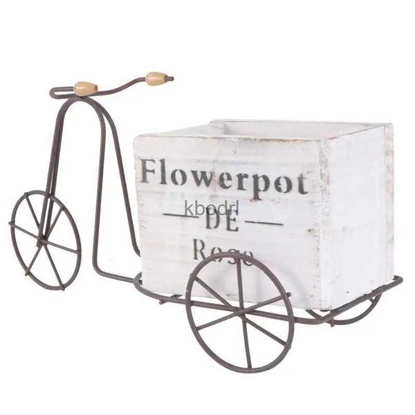 Pflanzgefäße, modischer Blumentopf mit Eisenrad, antiker hölzerner Pflanzgefäß, Blumentopf, beweglicher Garten-Fahrrad-Blumentopf für Haus, Hof, Gartendekoration, YQ240109