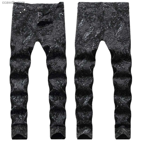 Jeans da uomo EHMD Quattro stagioni stampa leopardata ricamata Jeans da uomo di fascia alta stile italiano morbido cotone casual elasticizzato piedi striscia 3D 2023 T240109