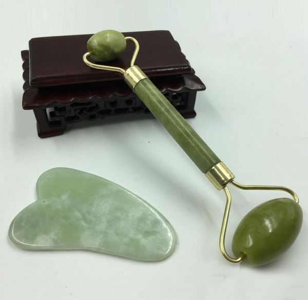 Nature Jade Masaj Silindirler Gua Sha Set Set Yüz Masajı Kırışıklık Çift Kafa Masajı Önleme Tam Vücut Kazanma Tahtası BH1737 8331420