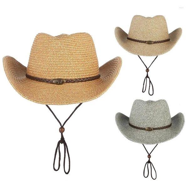 Berretti alla moda unisex moda estate casual spiaggia per sole cappello di paglia Panama cowboy uomo berretto traspirante resistente al sole