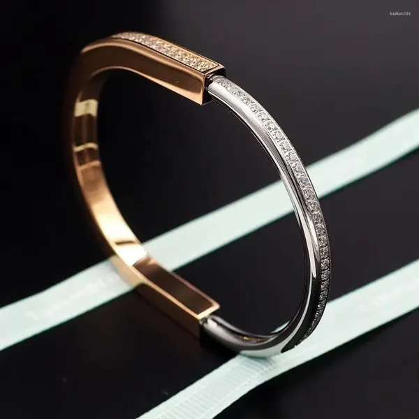 Bracciale rigido con chiusura a U, braccialetto con personalità, diverse combinazioni di colori per tubi per uomini e donne, argento sterling