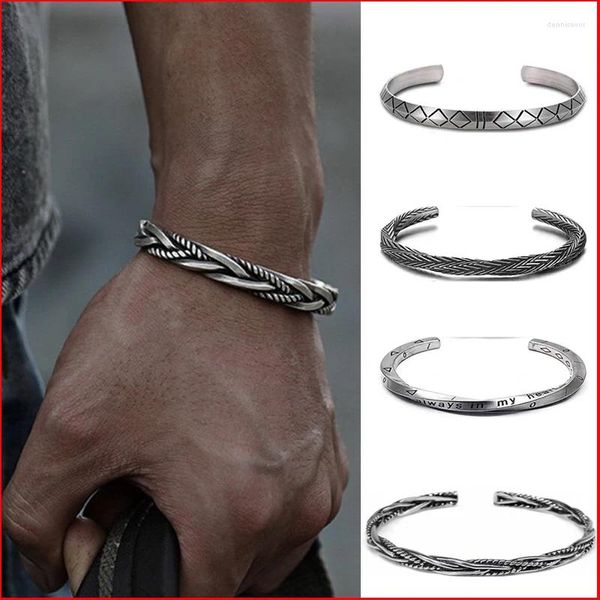 Bangle Vintage Nordic Viking Twist Cuff Bangles Moda Aço Inoxidável Carta Pulseira Festa Jóias Atacado Para Homens Presente