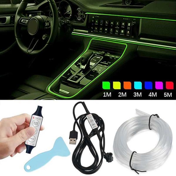 Luzes decorativas 1M 2M 3M 4M 5M RGB Carro LED Luzes Ambientais Fibra Óptica EL Fiação Lâmpada Tira com USB Múltiplos Modos DIY Decorações AtmosferaL240109