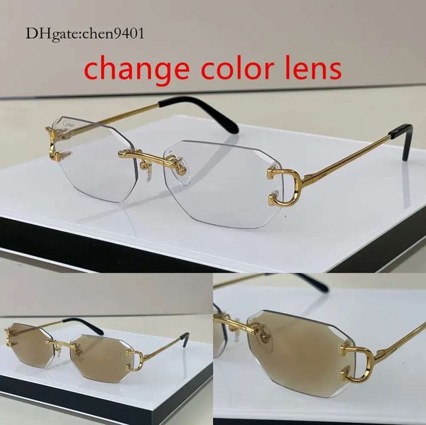 Occhiali da sole firmati fotocromatici Occhiali da uomo Marchio di moda Stile senza cornice Lenti con taglio a diamante Uomo Vintage Retro Designer Rimless Sun s