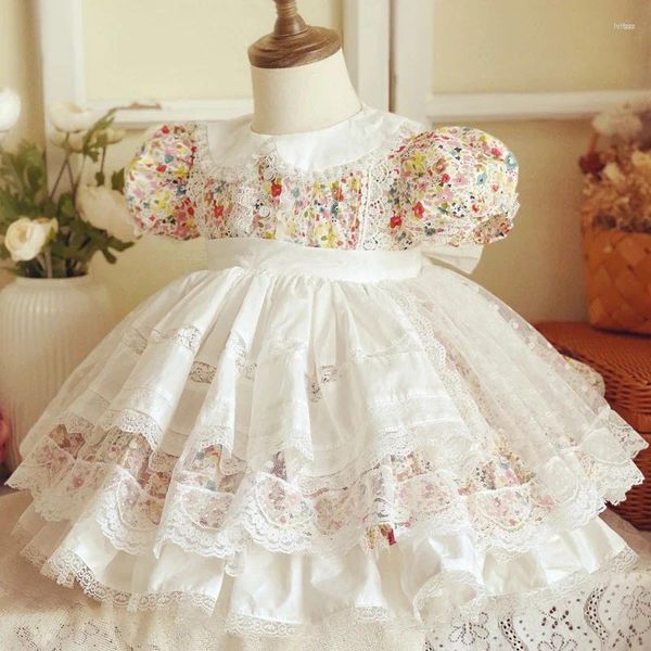 Vestidos de menina roupas infantis vestido de menina espanhola verão renda fada princesa lolita bebê 2-12 anos roupa de festa de aniversário