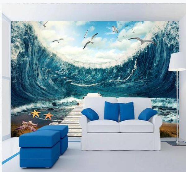 Papéis de parede modernos para sala de estar, mural do mar, fundo de tv, papel de parede moderno para sala de estar9960478