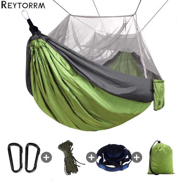 240109 için sivrisinek net hafif naylon taşınabilir paraşüt ağaç kayışları ile çift kamp hamak