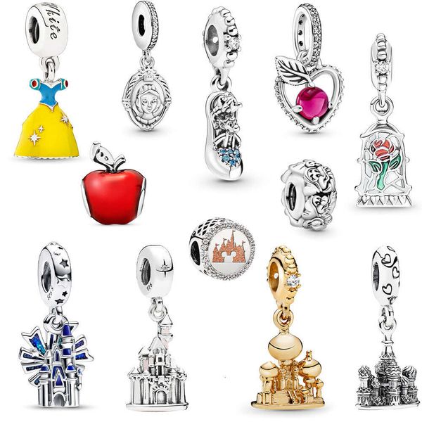 Castelo quente grânulo princesa apple herocross charme sterling sier balançar pingente ajuste pulseira diy para mulheres amor jóias