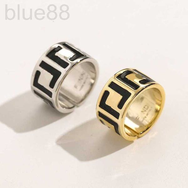 Rings de banda Designer French Brass Brass genuína Gold Bated esmalte anel aberto f letra aço de aço anel de aço yq8m