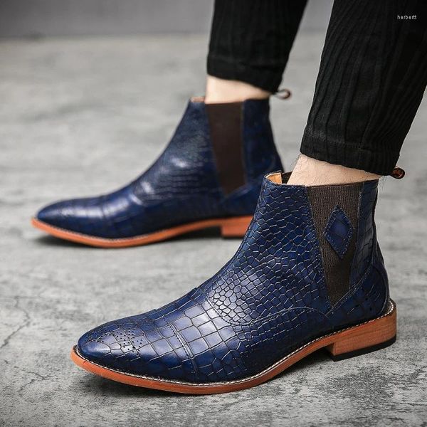 Ботинки Классические мужские высокие прогулочные туфли с крокодиловым узором Мужские кожаные универсальные мужские туфли для мотокросса без шнуровки