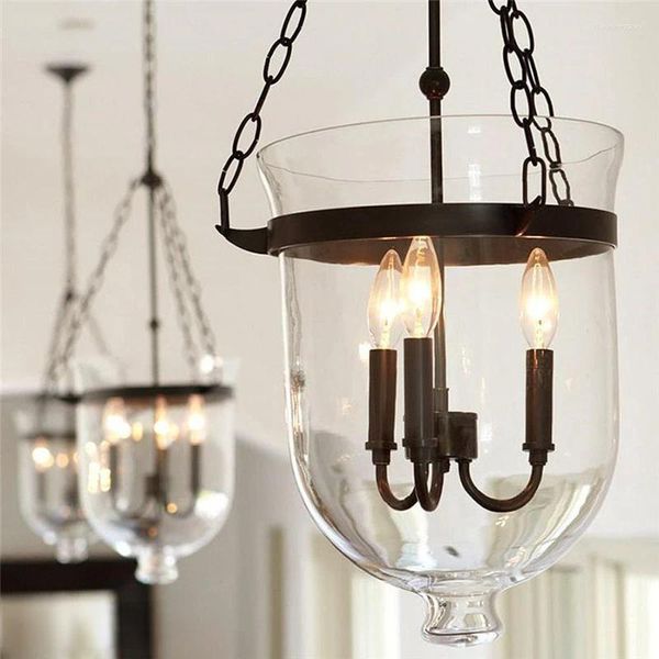 Lâmpadas pendentes país americano balde de vidro luz retro sala de jantar foyer preto/ferrugem cor decoração lâmpada led e14 luminária