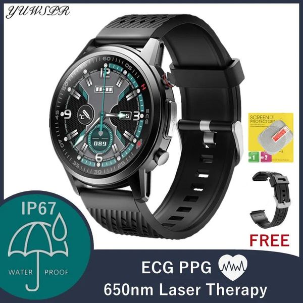 Smart Sport Men 650 nm Laser Uhr Therapie Hypertonie EKG PPG Körpertemperatur Wasserdichte Fiess -Uhren für Android iOS ES