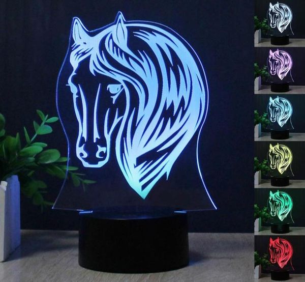 2017 NOVA Cabeça de Cavalo 3D LED Candeeiro de Mesa Colorido 7 Mudança de Cor Acrílico Night Light Decoração Lâmpada Gifts1774951