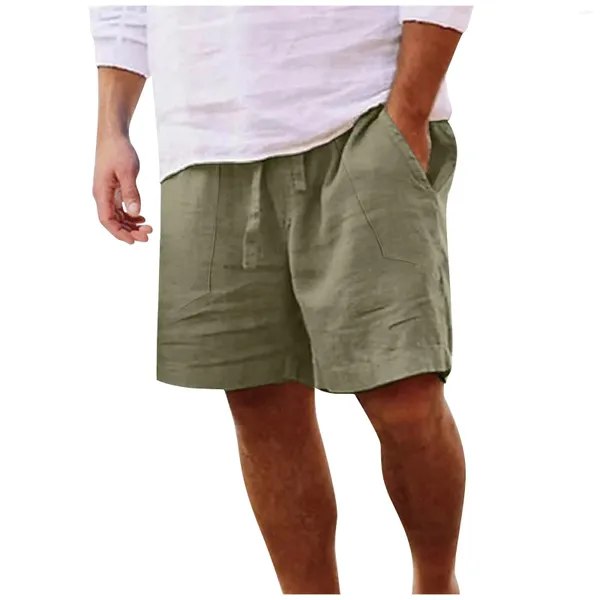 Männer Shorts Solide Leinen Für Männer 2024 Sommer Mode Lose Urlaub Mann Casual Plus Größe Kordelzug Kurze Hosen