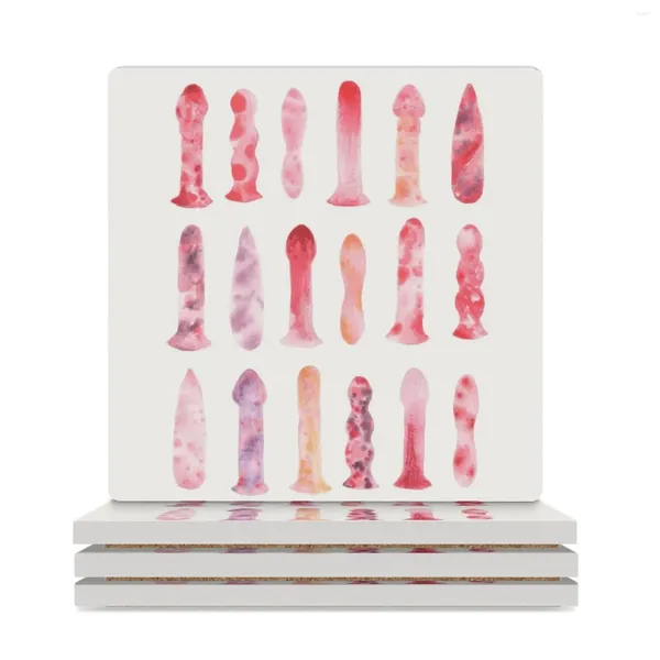 Sottobicchieri da tavola Celebra il tuo piacere Sottobicchieri in ceramica multicolore con pittura a forma di dildo (quadrati) Tazza sfusa per set da tè