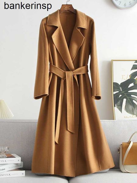 Шерстяное пальто Luxury Maxmaras Manuelas светло-коричневого цвета КАШЕМИР ЖЕНСКИЙ ШЕРСТЯНОЙ ПИДЖАК С ПОЯСОМ DOUBLE3OMB
