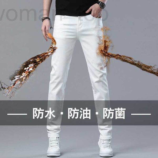 Herrenjeans Designer Hong Kong Three Defense High End Weiß Slim Fit Straight Tube Sommer Dünn Elastisch Vielseitig Lässig Rein Hosen HLCX