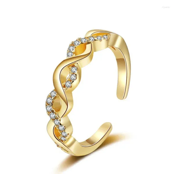 Cluster Ringe Gelbgold Farbe Bling Trendy Schmuck Band Set Zirkonia Live Ring Für Frauen Luxus Party Großhandel