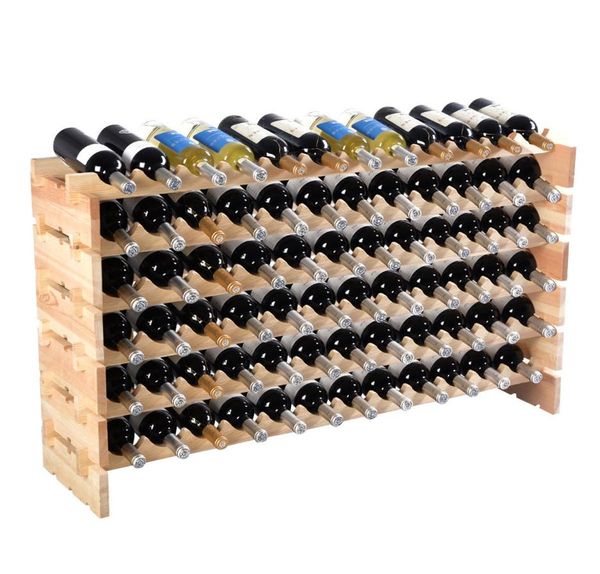 Novo rack de vinho de madeira para 72 garrafas, armazenamento empilhável, prateleiras de exibição de armazenamento de 6 camadas 7715305