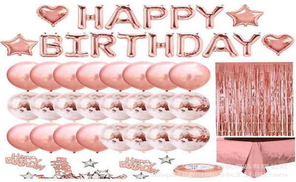 Vendita transfrontaliera Palloncini dorati Pacchetti per feste di compleanno Forniture per feste Palloncini in oro rosa Decorati Set di palloncini per feste con tuta antipioggia7458624