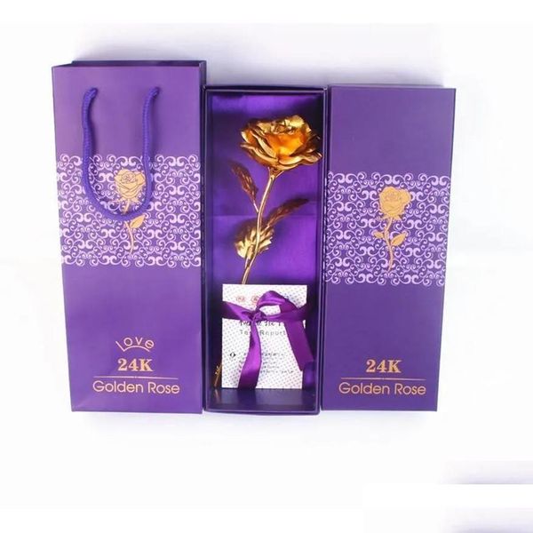 Dekorative Blumenkränze 24K Gold Rose Valentinstag Geschenk für Freund Hochzeit Heimdekorationen mit künstlichen Blumentropfen D Dhidu