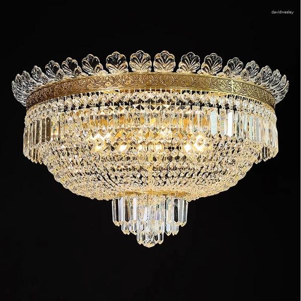 Plafoniere Apparecchio in cristallo americano Lampadari in rame vintage europei Lampade Decorazioni per la casa di lusso Art Lustre Lamparas