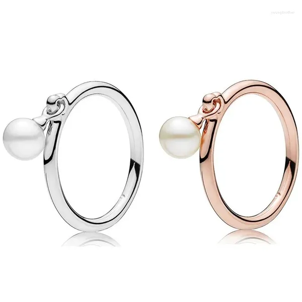 Anéis de cluster Momentos originais Rose Gold Contemporâneo Anel de Pérola para Mulheres 925 Sterling Silver Presente de Casamento Moda Jóias