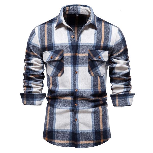 Осенняя новая легкая деловая мужская европейская карманная профессиональная рубашка, модная клетчатая рубашка с длинными рукавами, мужской топ