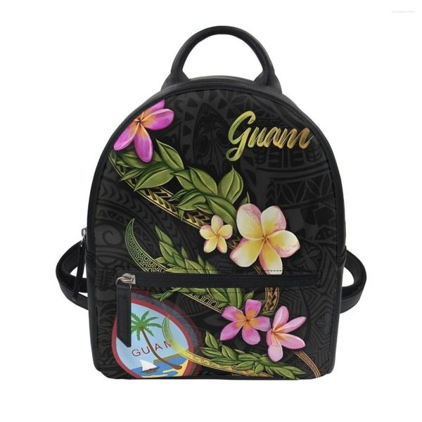 Sacos escolares Guam Polinésio Design Mulheres Mochila de Couro Feminino Tribal Saco de Viagem Padrões Personalizados Senhoras Mochilas Mochila