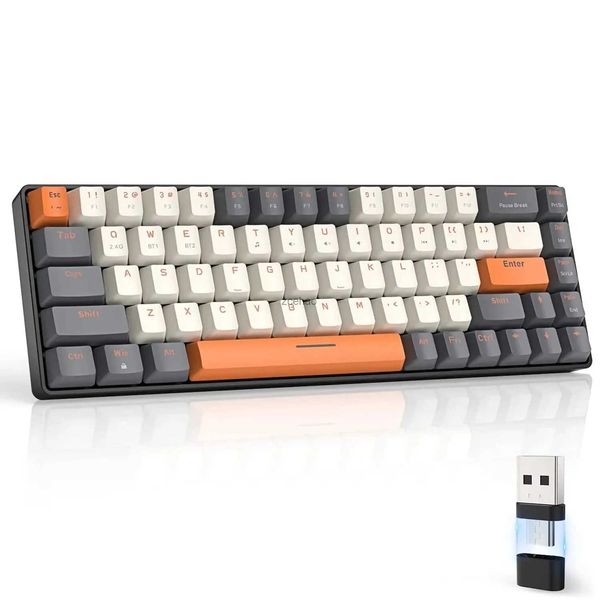 Tastaturen 60 % kabellose mechanische Tastatur, Bluetooth, Dual-Modus, Hot-Swap-fähiger Mini-68-Tasten-Rotschalter für PC, PS4, Xbox, iPhone, iPadL240105