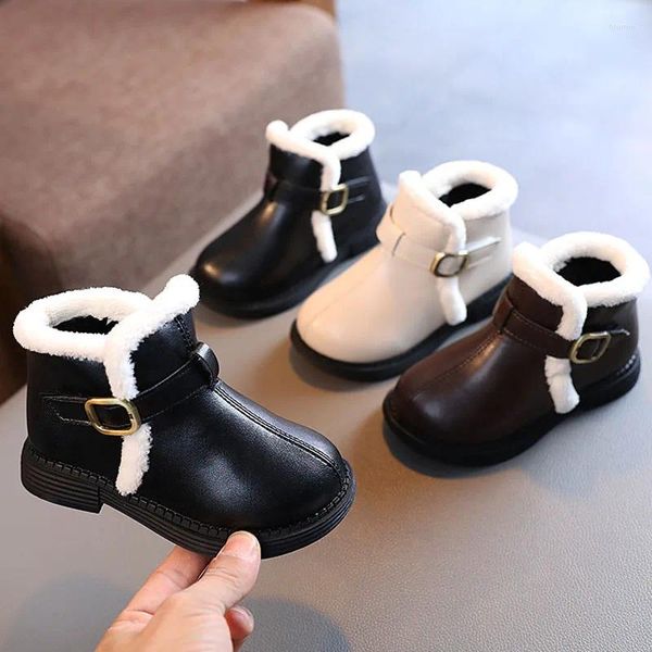 Botas crianças sapatos de inverno meninas neve meninos couro moda faux pele borda tornozelo para crianças csh1486