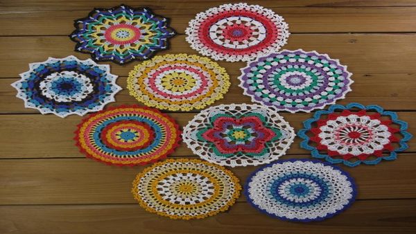 10 Stück bunte Mandala-Deckchen, handgefärbte Vintage-Häkeldeckchen, kleine Bastel-Runde Untersetzer, 665 Zoll Deckchen8740670