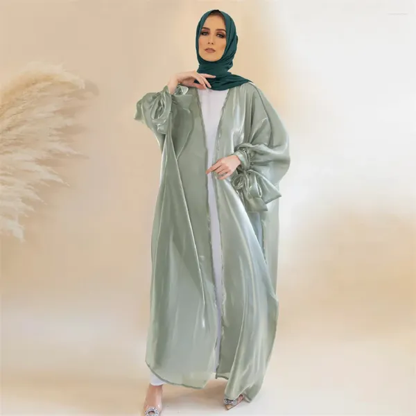 Abbigliamento etnico Shimmer Open Abaya Kimono per le donne Abito lungo in seta Cardigan Musulmano Dubai Abito da festa arabo Caftano Abito in raso Eid Ramadan