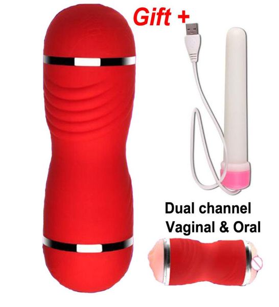 Künstliche Vaginal Oral Dual-Kanal-Masturbator Mann Pocket Sex Vagina echte Muschi Spielzeug für Erwachsene für Männer Masturbation Blowjob C190101264724