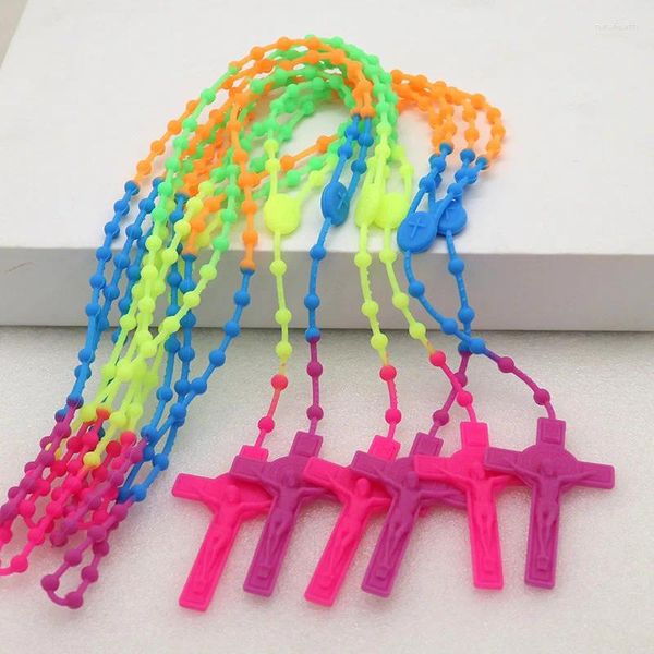 Catene 12 pezzi rosari multicolori bassi in silicone scuro rosario perline collana cattolicesimo preghiera gioielli religiosi per uomini e donne