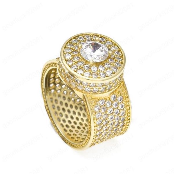 Moda hip hop masculino anel de bling na moda amarelo branco banhado a ouro bling cz anel de diamante para homens feminino agradável gift258q