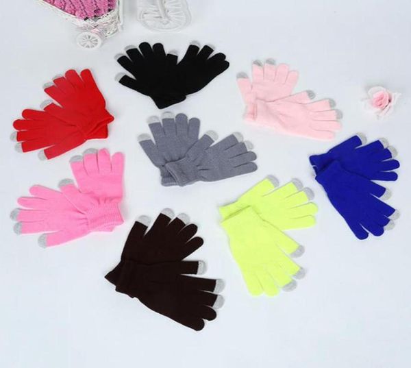 Touchscreen-Handschuhe, warme Stretch-Strick-Fäustlinge, Damen und Herren, Vollfinger-Handschuhe, Fäustlinge für große Kinder, Winter-Zubehör, 18 Farben, EWC25494565418