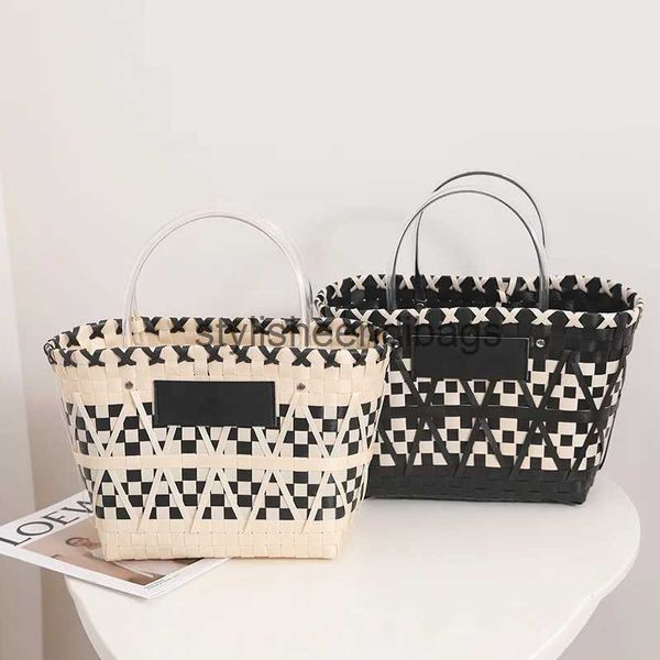 Totes Borsa tessuta a mano con trama scozzese bianca nera nuovo panda colore cesto di verdure portatile shopping di nicchia borse da donna stiliste