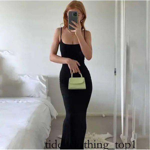 Skims Tallas grandes para mujer Dreses Mujer Tirantes Color sólido Bodycon Vestido sexy Casual Slim Sling Inicio Faldas femeninas Vestidos indefinidos 96