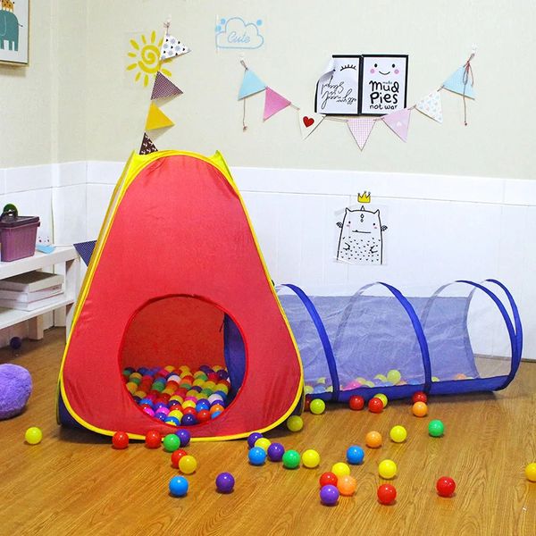 Kind Indoor Tunnel 2 In 1 Zelt Haus Spielen Spielzeug Faltbare Kinder Krabbeln Tragbare Ball Pool Kleine Häuser Für Jungen kinder Geschenk 240109