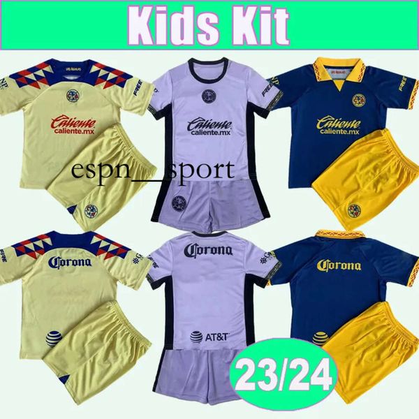 espnsport 23 24 Club America HENRY Kids Kit футбольные майки J. DOS SANTOS ARAUJO L. REYES FIDALGO A. ZENDEJAS Футболки с длинным рукавом на выезде для 3-го места